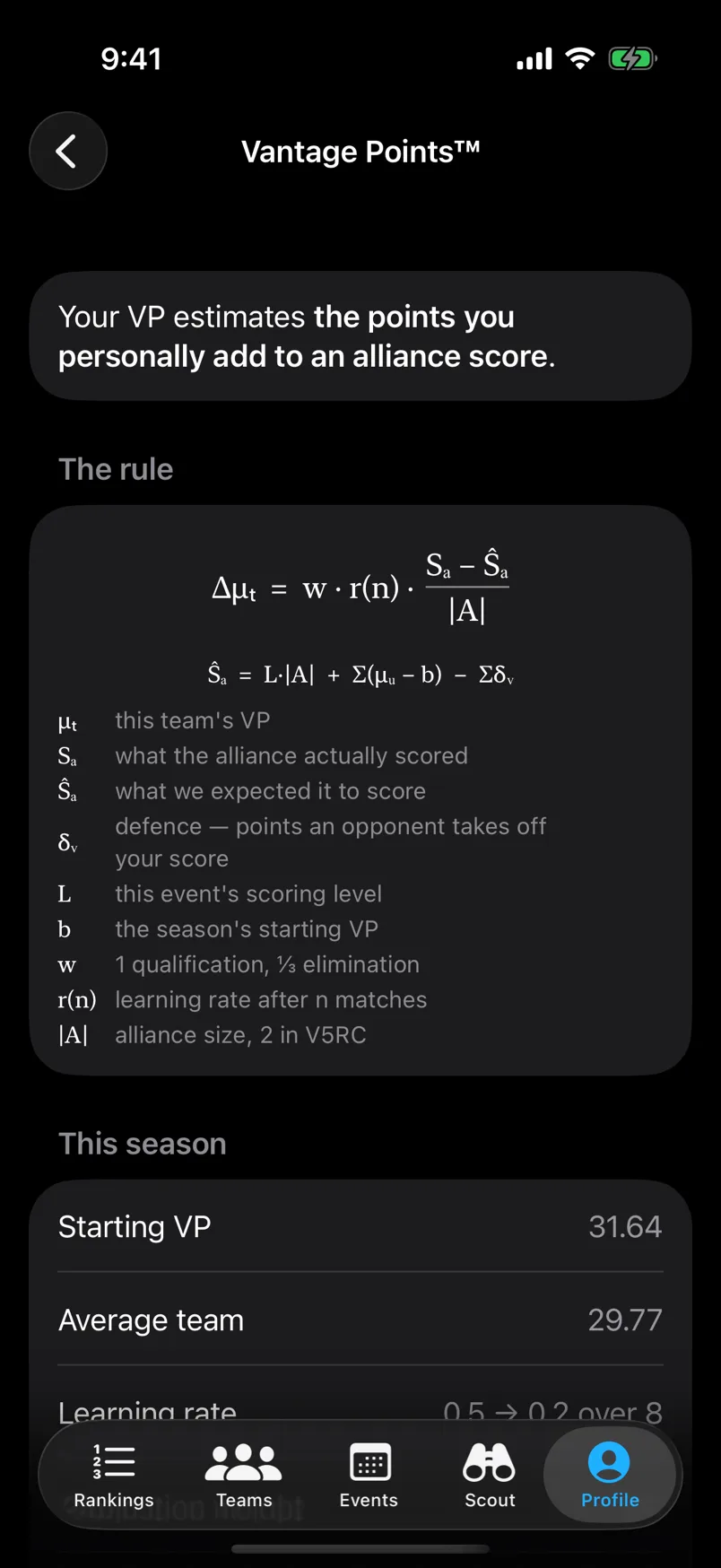 The Vantage Points screen of the Vantage iPhone app